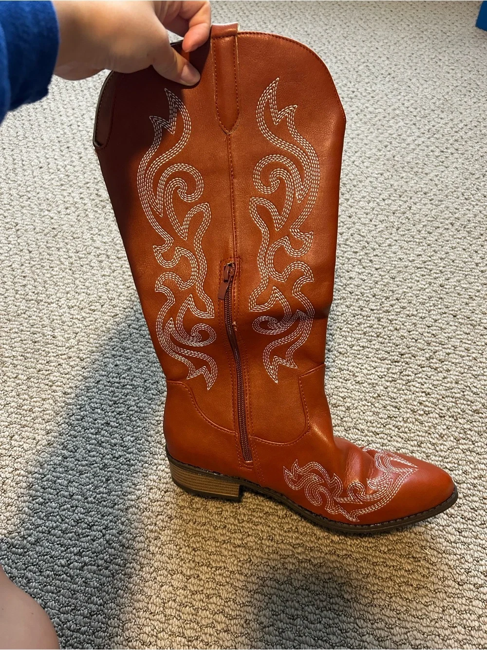 Rust Orange Embroidered Western Boots - Women